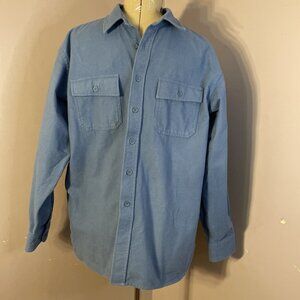 LL Bean Men's Flannel Shirt Sz L Heavyweight 100% Cotton Pale Blue Button Down